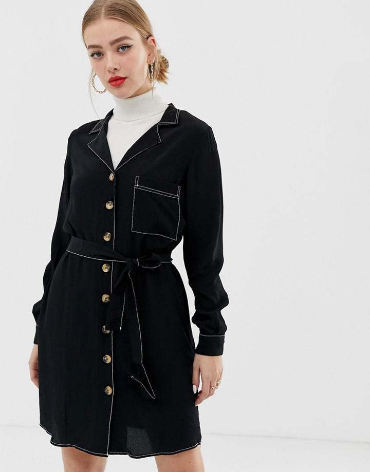 Only Contrast Stitch Shirt Dress-black