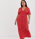 Glamorous Curve Midaxi Smock Dress In Vintage Floral-red