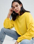 Weekday Gathered Sleeve Sweatshirt In Yellow Melange - Yellow