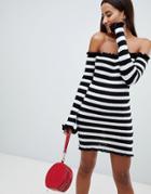 Ax Paris Bardot Striped Jersey Dress - Black