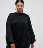 Asos Design Curve Pleated Blouse With Back Detail - Black