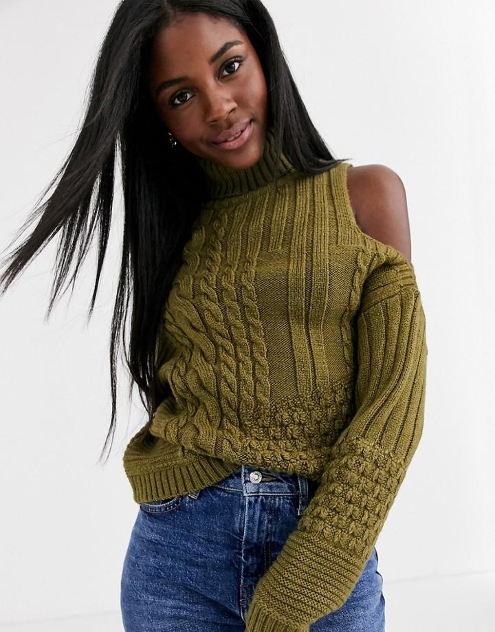 Asos Design Cold Shoulder Cable Sweater-green