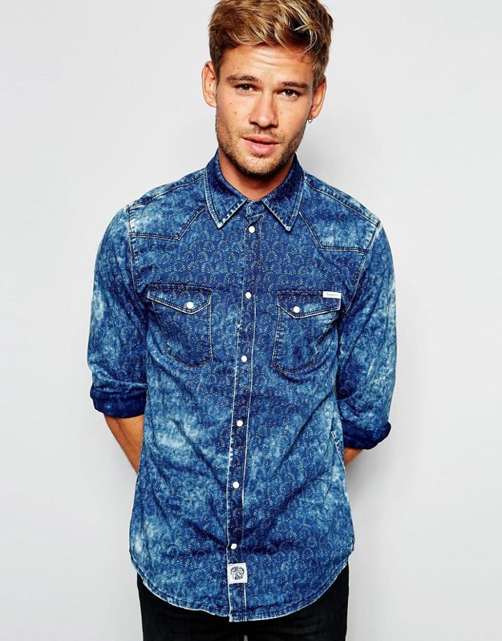 Pepe Jeans Billie Mottled Slim Fit Denim Shirt - Blue