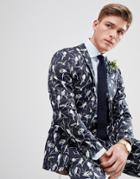 Jack & Jones Premium Slim Suit Jacket With All Over Print - Navy