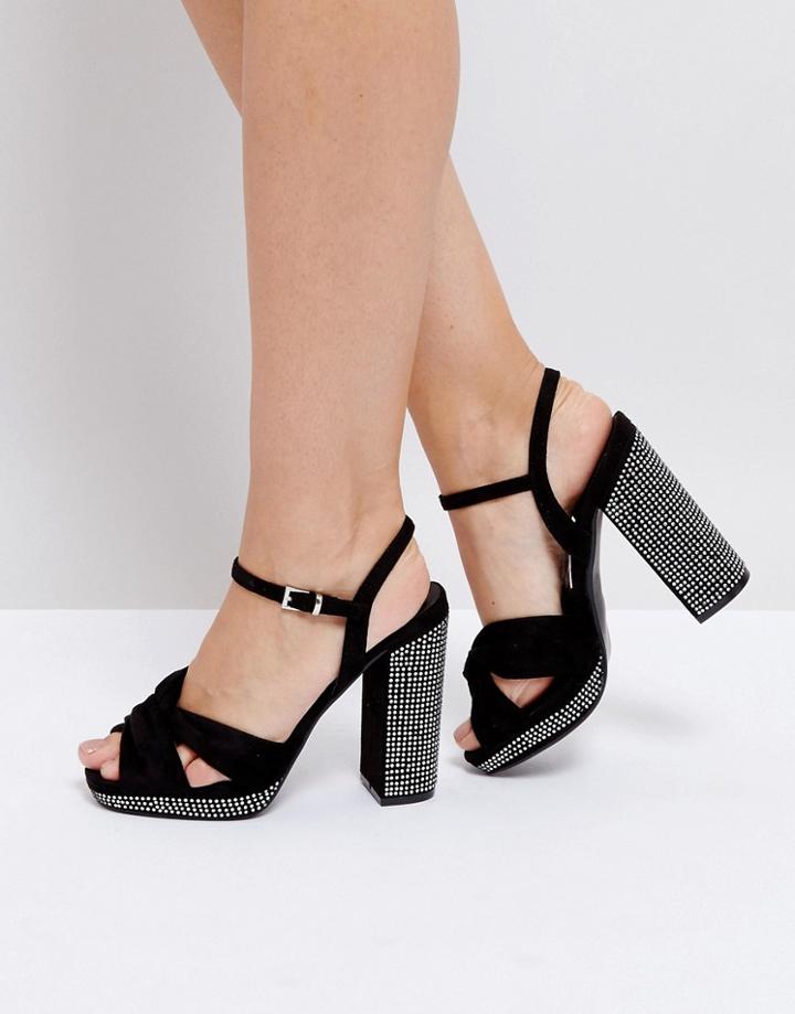 Truffle Collection Soft Knot Front Pinstud Platform Sandal - Black