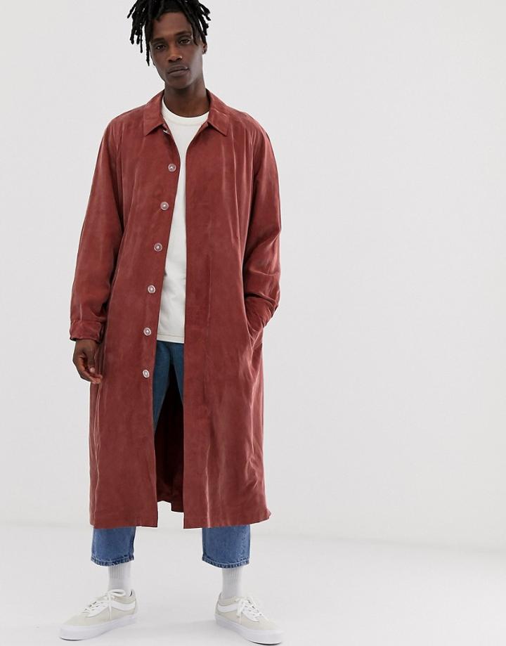 Asos White Long Trench Coat In Washed Rust - Red