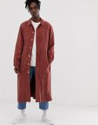 Asos White Long Trench Coat In Washed Rust - Red