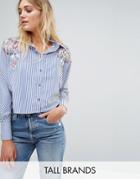 Parisian Tall Cropped Floral Embroidered Shirt - Blue