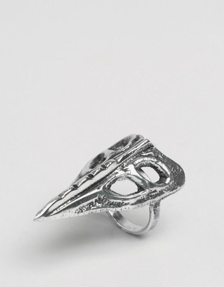 Sacred Hawk Rage Skull Ring - Silver