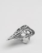 Sacred Hawk Rage Skull Ring - Silver