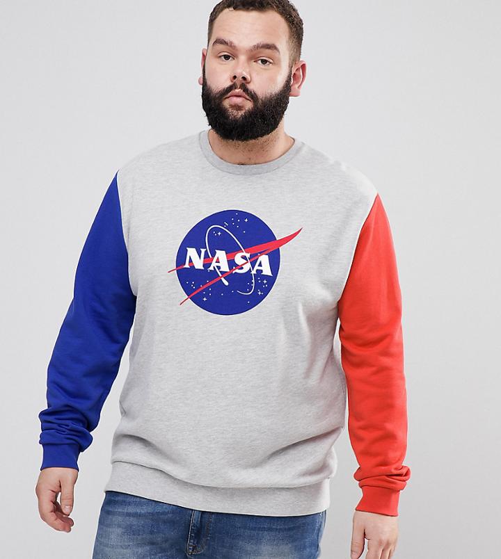Asos Plus Sweatshirt With Nasa Print And Contrast Sleeves - Gray