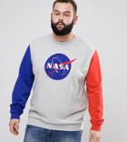 Asos Plus Sweatshirt With Nasa Print And Contrast Sleeves - Gray