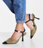 Asos Design Wide Fit Sail Mesh Heeled Shoes In Khaki-green
