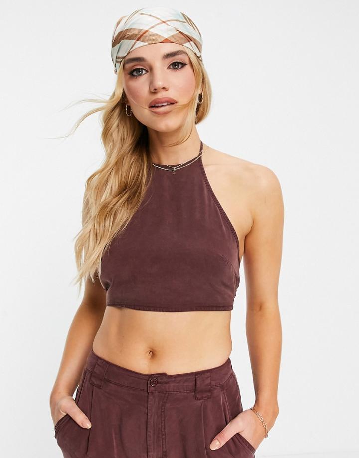 Asos Design Soft Halter Neck Top Set In Mahogany-green
