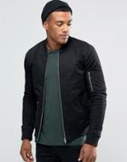 Asos Muscle Fit Bomber Jacket With Ma1 Pocket In Black - Black