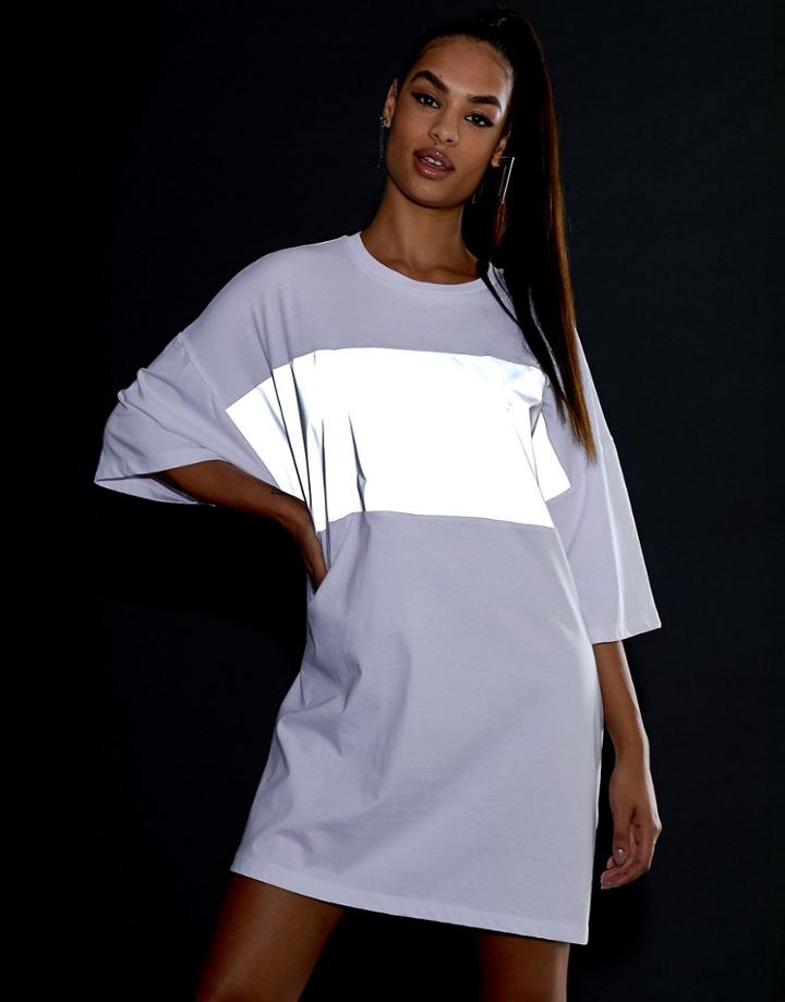 Asos Design T-shirt Dress With Reflective Panel-white