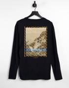 Selected Homme Organic Cotton Long Sleeve Loose Fit T-shirt With Landscape Back Print In Black