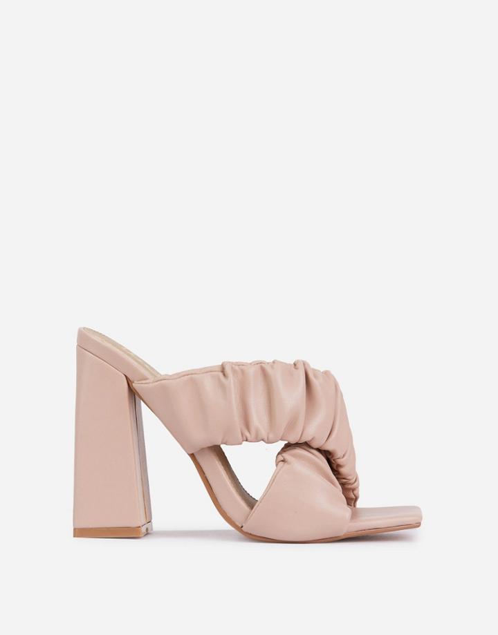 Ego X Molly-mae Larchmont Ruched Block Heeled Mules In Beige-neutral