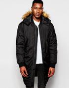 Asos Parka Jacket With Double Ended Zip In Black - Black