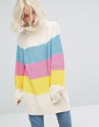 Lazy Oaf Oversized Roll Neck Knitted Sweater With Sorbet Panels - Multi
