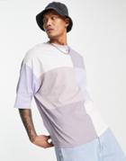 Asos Design Oversized T-shirt In Purple Color Block-neutral