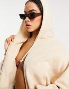 Asos Design Zip Thru Hoodie In Oversized Boxy Fit In Stone Set-neutral