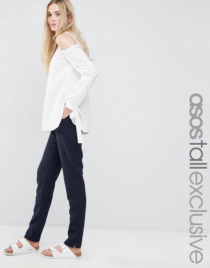 Asos Tall High Waist Slim Fit Pants - Navy