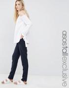 Asos Tall High Waist Slim Fit Pants - Navy