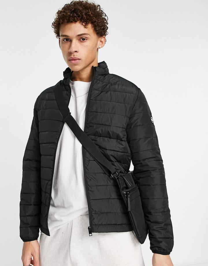 Jack & Jones Essentials Lightweight Puffer Jacket In Black