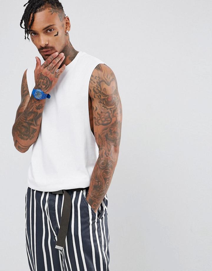 Asos Super Longline Tank With Dropped Armhole And Curve Hem - White