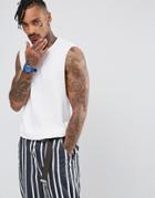 Asos Super Longline Tank With Dropped Armhole And Curve Hem - White