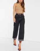 Asos Design High-rise 'worker' Jeans In Washed Black