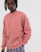 Asos Design Oversized Sweatshirt With Turtleneck In Pink