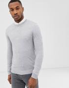 Asos Design Cotton Sweater In Light Gray