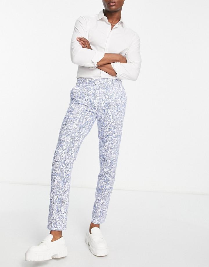 Devils Advocate Super Skinny Suit Pants In Blue Paisley