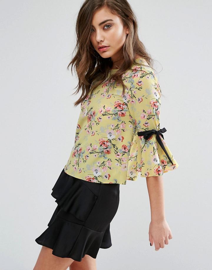 Miss Selfridge Floral Tie Sleeve Top - Multi