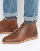 Asos Desert Boots In Tan Leather With Faux Shearling Lining - Tan