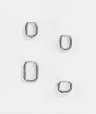 Asos Design Pack Of 2 Hoop Earrings In Oval Hinge In Silver Tone