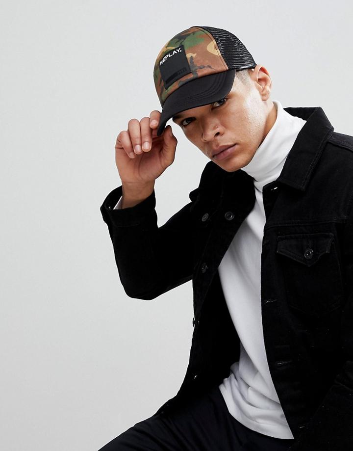 Replay Camo Logo Trucker Cap - Green