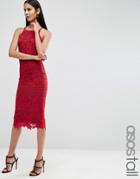 Asos Tall Lace Floral Scallop Midi Dress - Red
