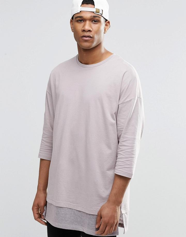 Asos Oversized Long Sleeve T-shirt With Knitted Hem Panel - Pink