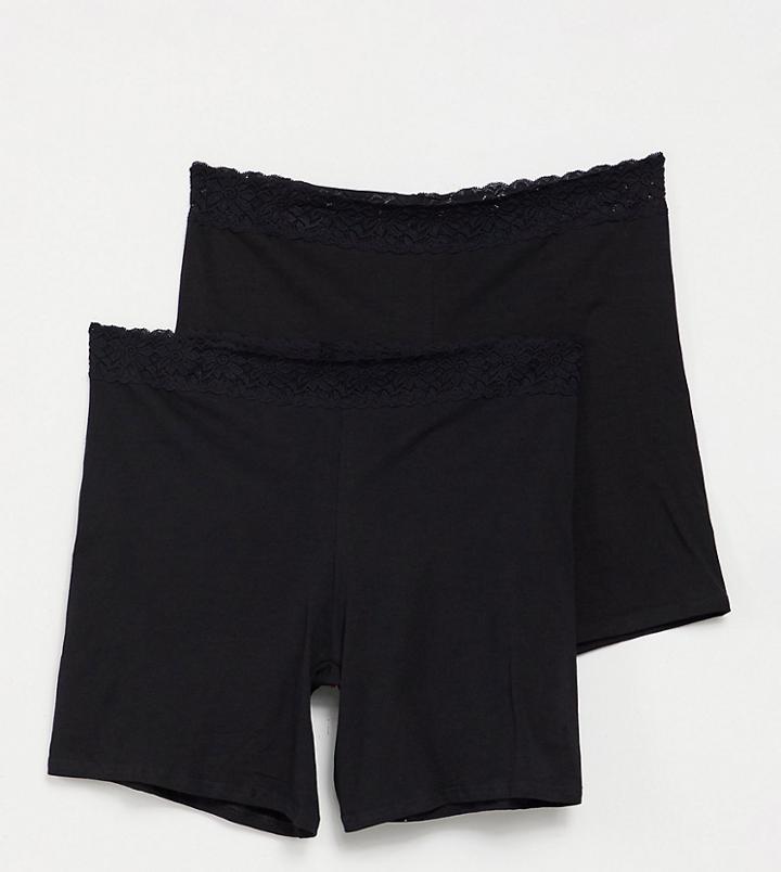 Simply Be 2-pack Lace Trimmed Shorts In Black