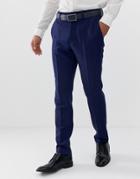 Asos Design Wedding Skinny Suit Pants In Blue Wool Blend Herringbone - Blue