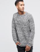 Brave Soul Marl Knit Sweater With Elbow Patches - Black