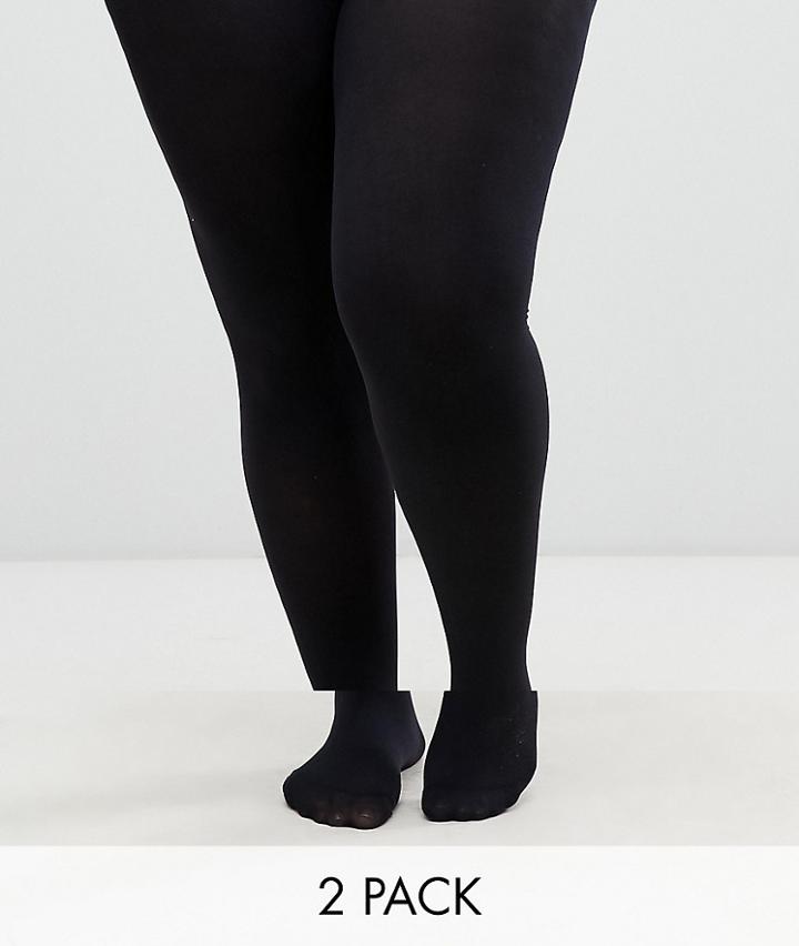Asos Design Curve 2 Pack 90 Denier Tights In Super Stretch Fit - Black