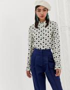 Sister Jane Shirt With Gathered Cuffs In All Over Star Print - White