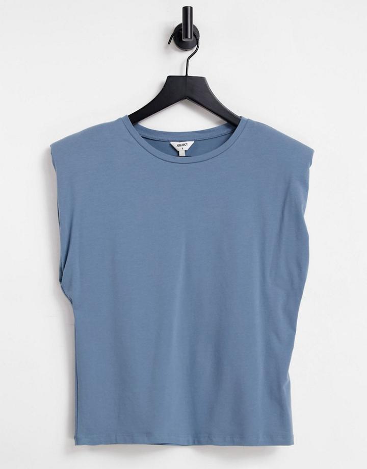 Object Jeanette Cap Sleeve Jersey Top In Blue