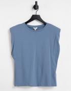 Object Jeanette Cap Sleeve Jersey Top In Blue