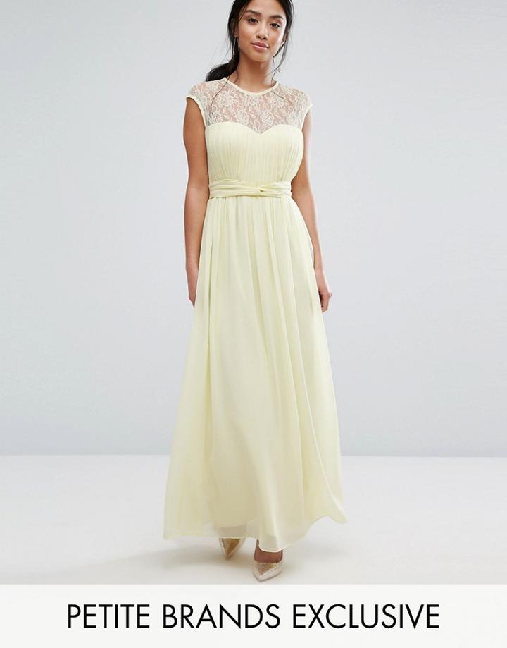 Little Mistress Petite Scallop Lace Top Pleated Maxi Dress - Yellow
