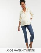 Asos Design Maternity Petite Ridley High Waisted Skinny Jeans In Extreme Dark Stonewash Blue With Under The Bump Waistba